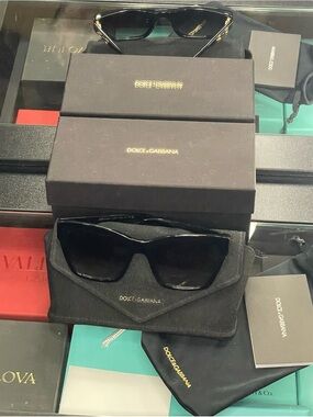 Dolce & Gabbana Black Cat-Eye Sunglasses with Gold Accents